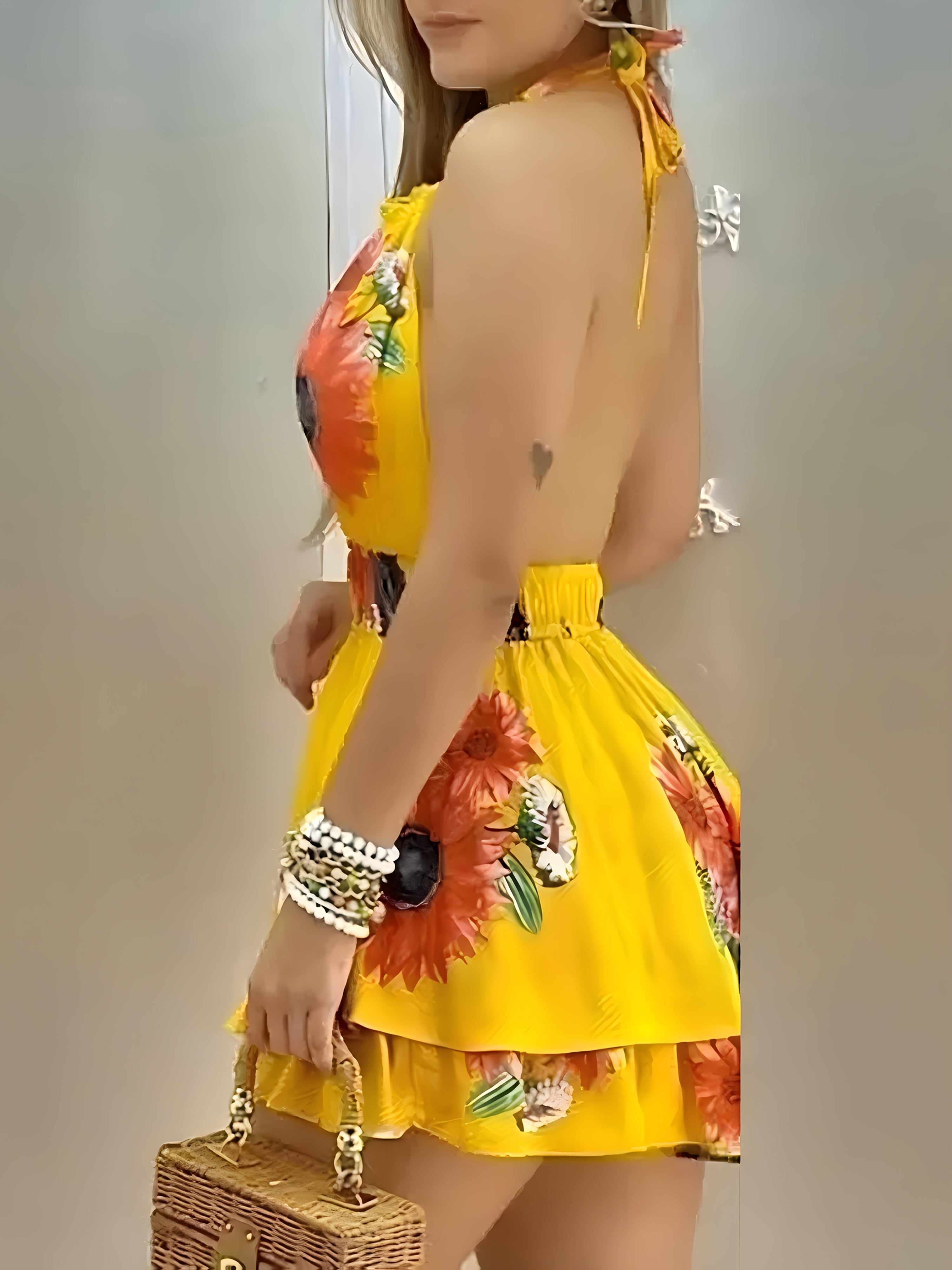 New Spring and Summer Elegant Mini Dress, High Waist Backless with Straps, Perfect for Vacation and Cruise Travel