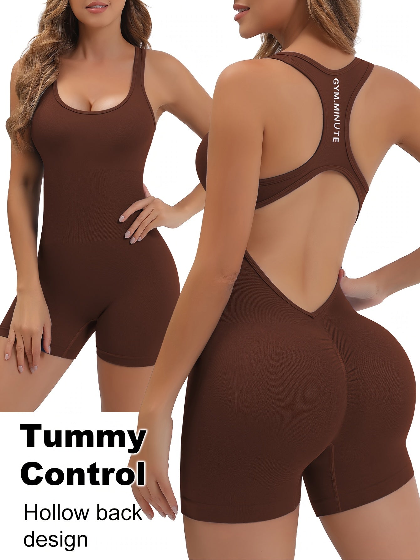 Women's High-Stretch Seamless Brown Jumpsuit Bodysuit - Soft, Breathable, 4-Way Stretch for Yoga, Tennis & Fitness - Quick-Dry, No Sheer Fabric, Machine Washable