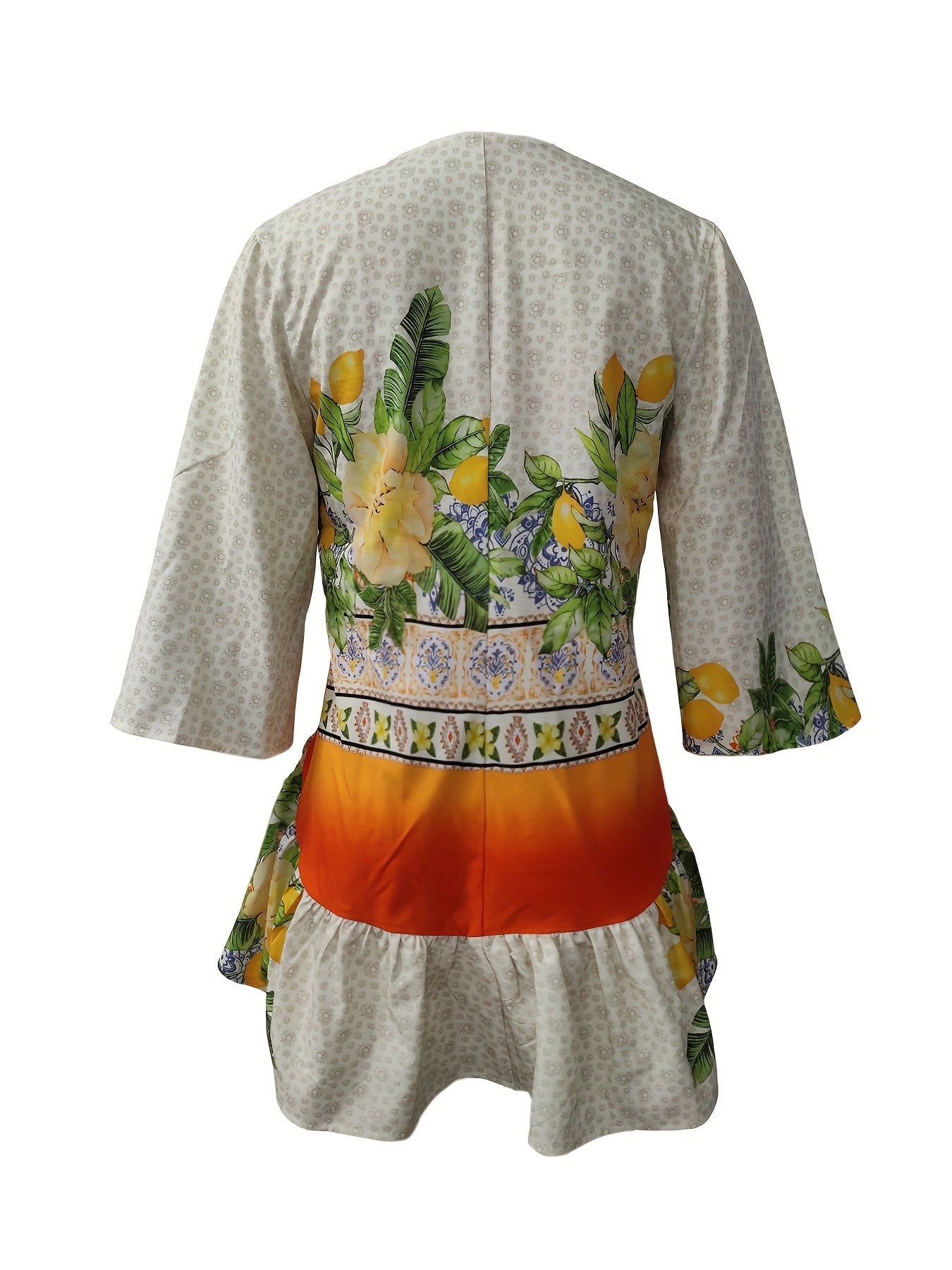 Elegant Women's Butterfly Print V-Neck Blouse - Lightweight Polyester Summer Shirt with Floral Design, Machine Washable, Perfect for Casual or Semi-Formal Occasions, Elegant Long Sleeve Button Blouses