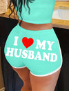 Women'S "I Love My Husband" Letter Print Elastic Waist Shorts - Casual, Stretchy, and Comfortable for Spring & Summer, Perfect for Casual Attire