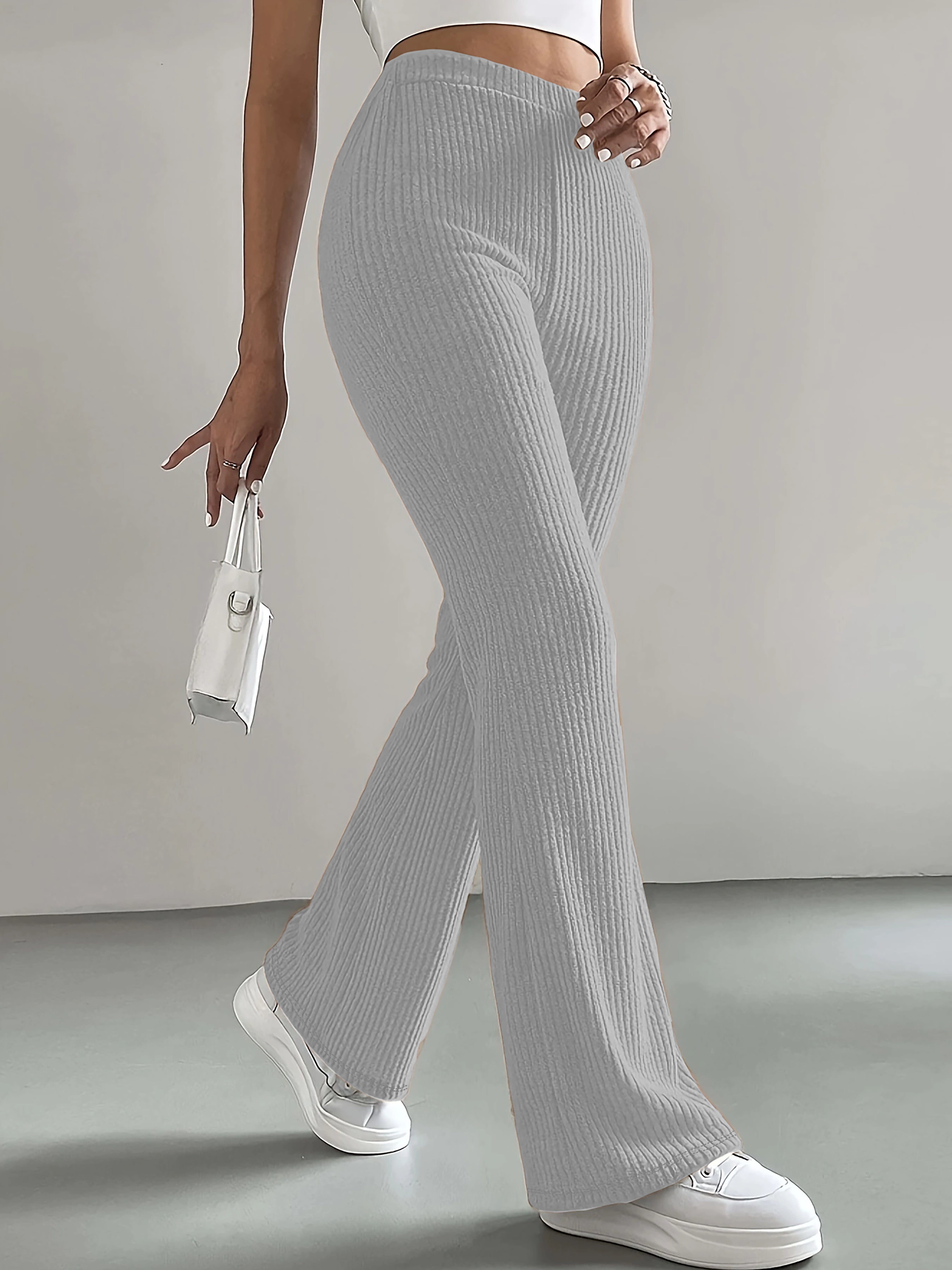 High-Waisted Flare Pants, Elegant Solid Women's Trousers