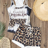 Leopard Print Casual Shorts Set, Tank Top & Drawstring Waist Shorts Outfits For Summer, Women's Clothing