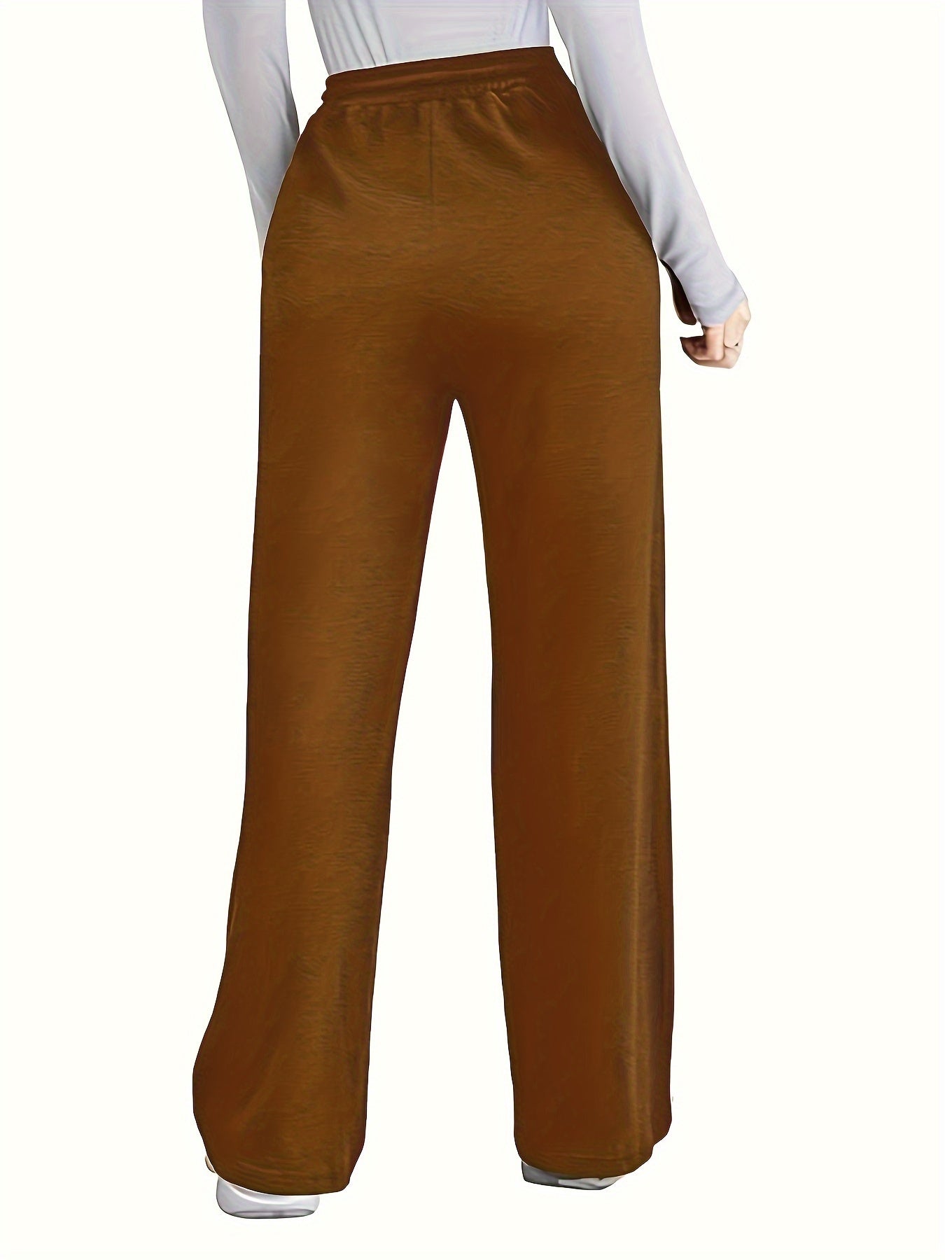 Women's Brown Drawstring Joggers - Casual & Comfy Polyester Sweatpants with Pockets, Mid-Rise, All-Season Wear