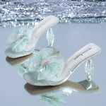 Women's Elegant Butterfly Decor Stiletto Sandals - Transparent Mint Green High Heels with Rhinestone Accents, Comfortable Summer Party Shoes, Slip-On Design, Faux Cover Upper Strap, Butterfly Sandals