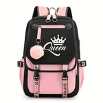 1pc Queen Print Students School Backpack - Casual, Large Capacity - Polyester Fabric - For Teen Girls & Students - Suitable for School, Travel & Daily Use - Great Gift for Back to School