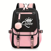 1pc Queen Print Students School Backpack - Casual, Large Capacity - Polyester Fabric - For Teen Girls & Students - Suitable for School, Travel & Daily Use - Great Gift for Back to School