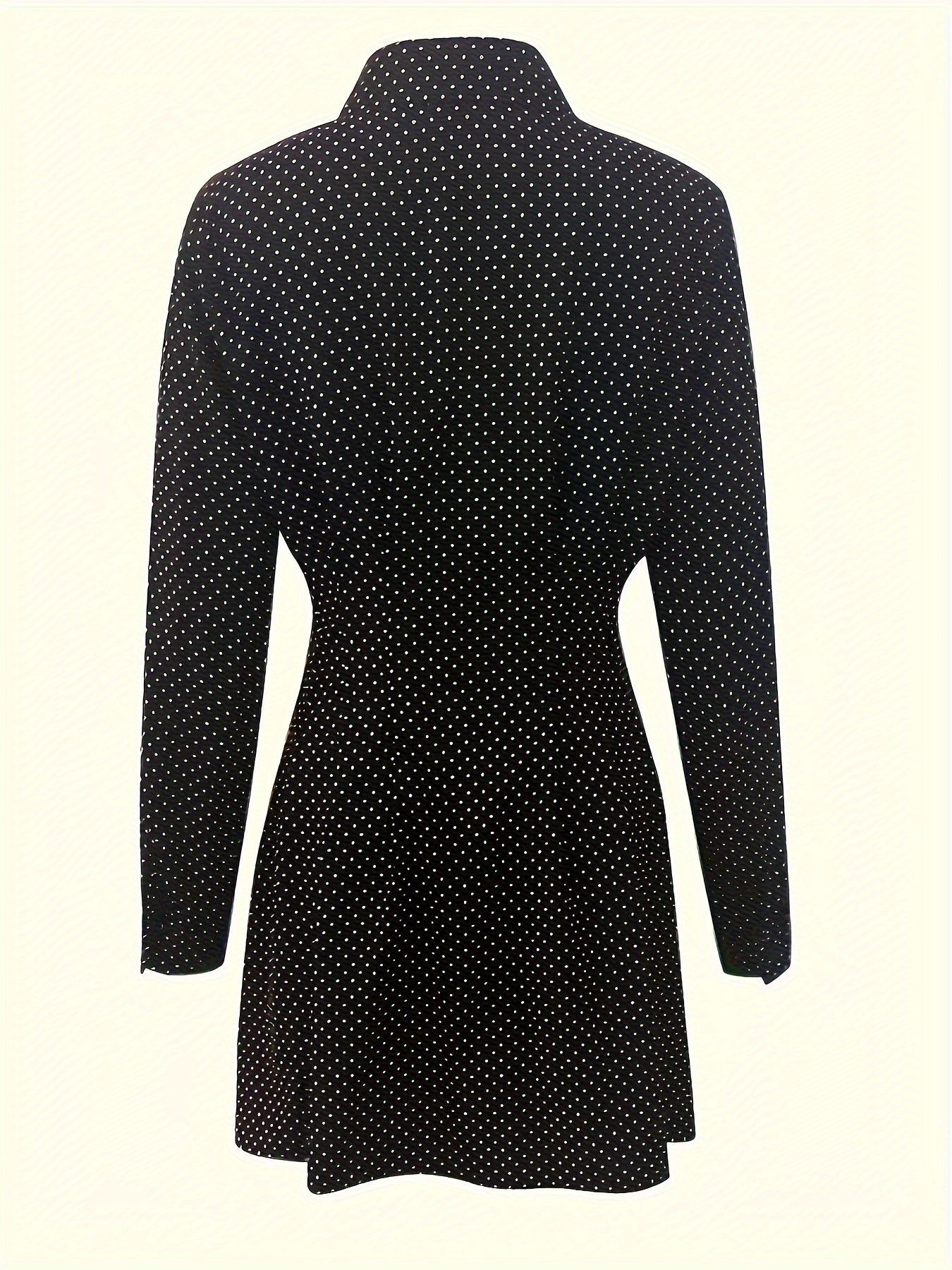 Polka Dot Button Front Dress - Elegant Long Sleeve Pleated Dress For Spring & Fall - Women's Clothing - For Women - Suitable for Parties & Casual Occasions - Perfect Gift for Her