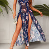 Womens Floral Cami nightgown Slim Lace Trim Deep V Neck Side High Slit Spaghetti Strap Pajama Dress for Bedroom Party