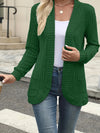 Elegant Women's Front-Button Cardigan - Medium Stretch Long Sleeve with Pleated Detail, Solid Green Machine-Washable Fall Winter Jacket, Regular Fit for Casual & Formal Outfits, Lightweight Cardigan, Winter Apparel, Open Fron