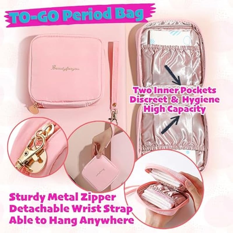 First Period kit for Girls 22 PC Period Packs for Young Girls First Time First Period Gift for Teen Girls with Sanitary Pad Storage Bag Wipes Bracelet Eye Mask Socks and More