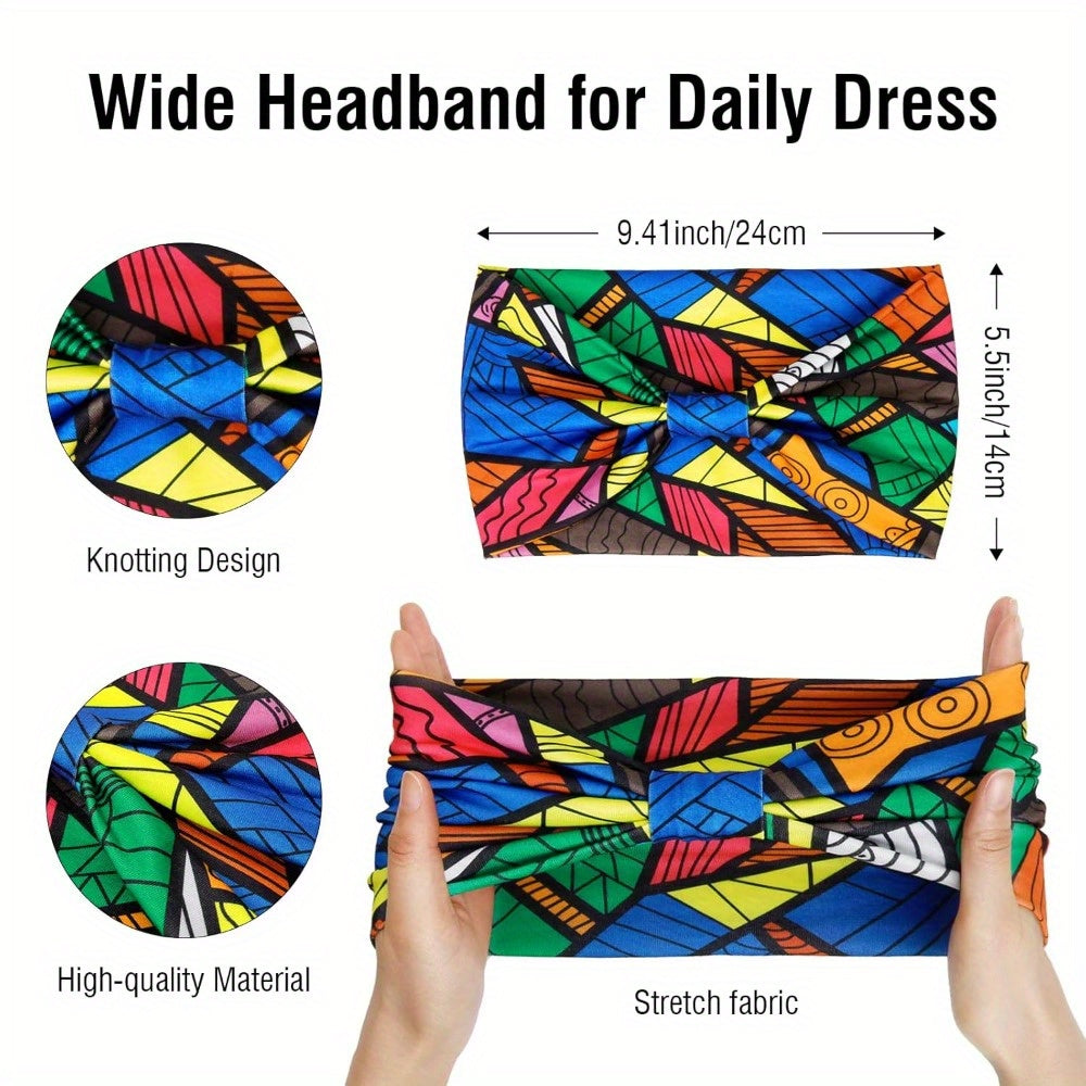 4pcs Polyester Wide Headbands for Women, Bohemian Sports, African Knot Design, Non-Slip Yoga Headband for Normal Hair