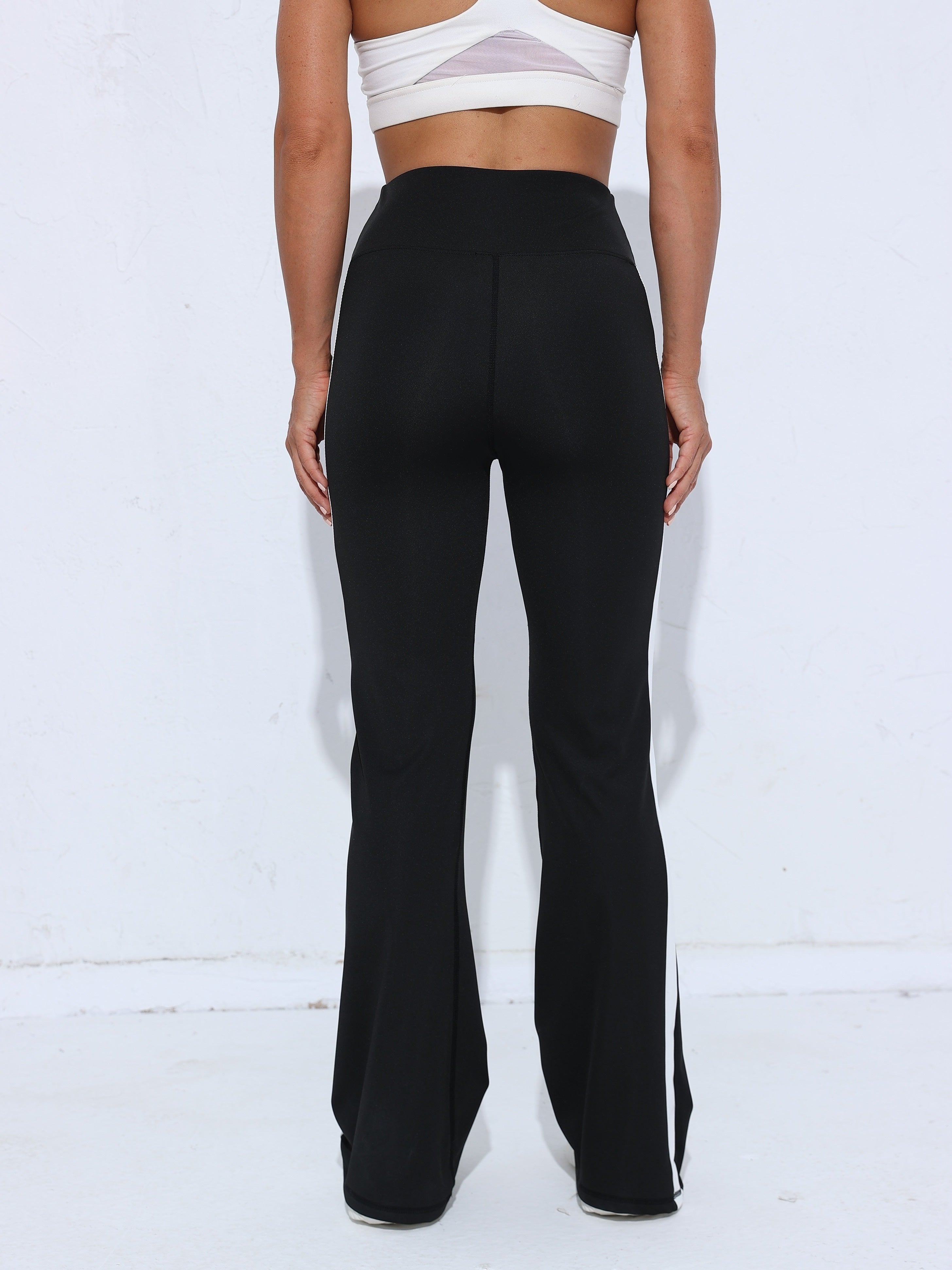 1pc Women's High-Waisted Yoga Pants - Tummy Control Tummy Control Stretchy Athletic Leggings with Striped Design, Flared Bottoms for Workout & Casual Wear, All-Season Machine Washable