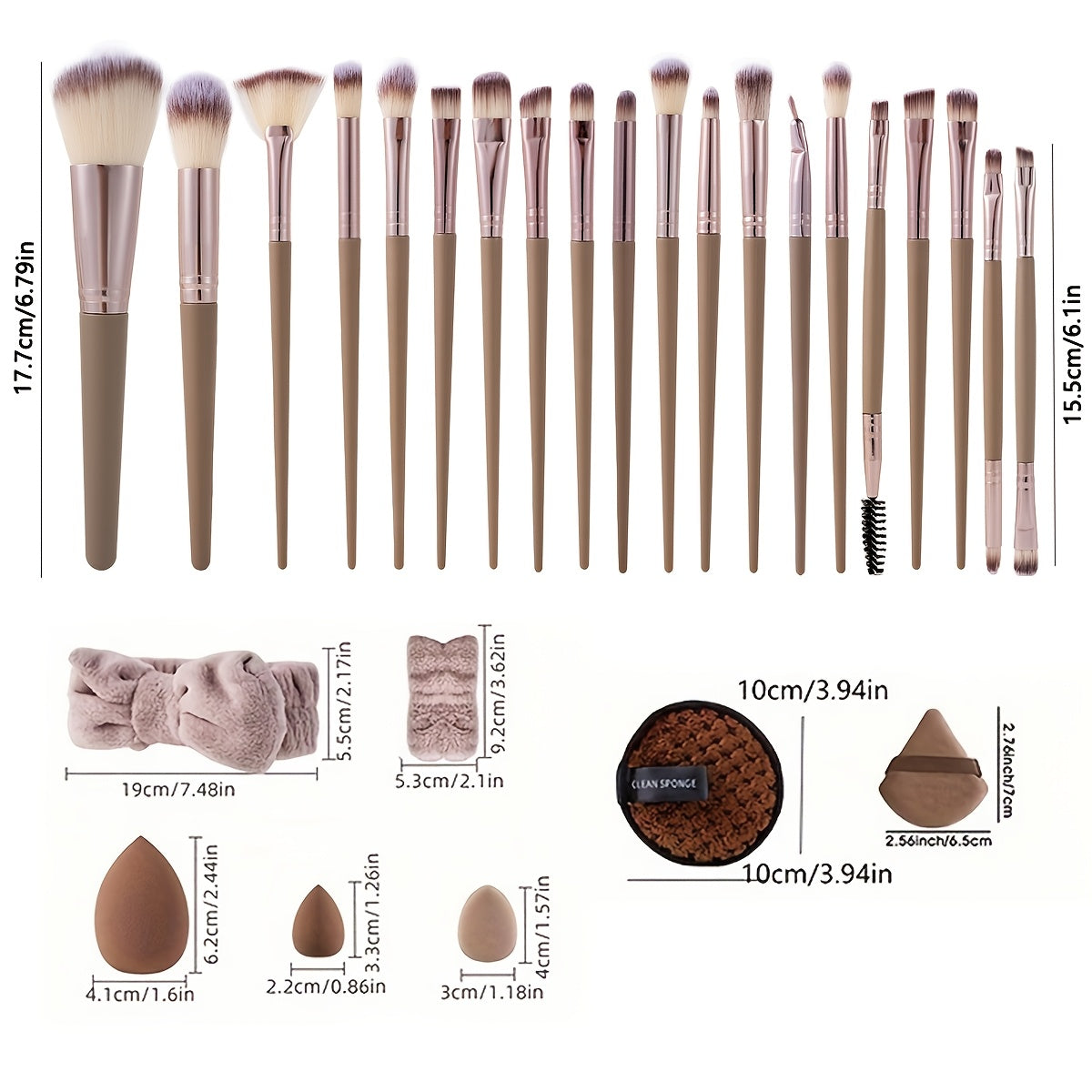 Professional Makeup Brush Set in Combination Light Beige - 20/40pcs with High-Quality Nylon Bristles, Headbands, Sponges & Velvet Applicators, ABS Plastic Handles, Fragrance-Free