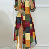 [1pc Vintage-Inspired Geometric Pattern Shirt Dress] Vintage-Inspired Geometric Pattern Shirt Dress with Lapel Collar, Long Sleeves, Button Details - Polyester Fabric, Woven Spring/Fall Midi Dress for Adults