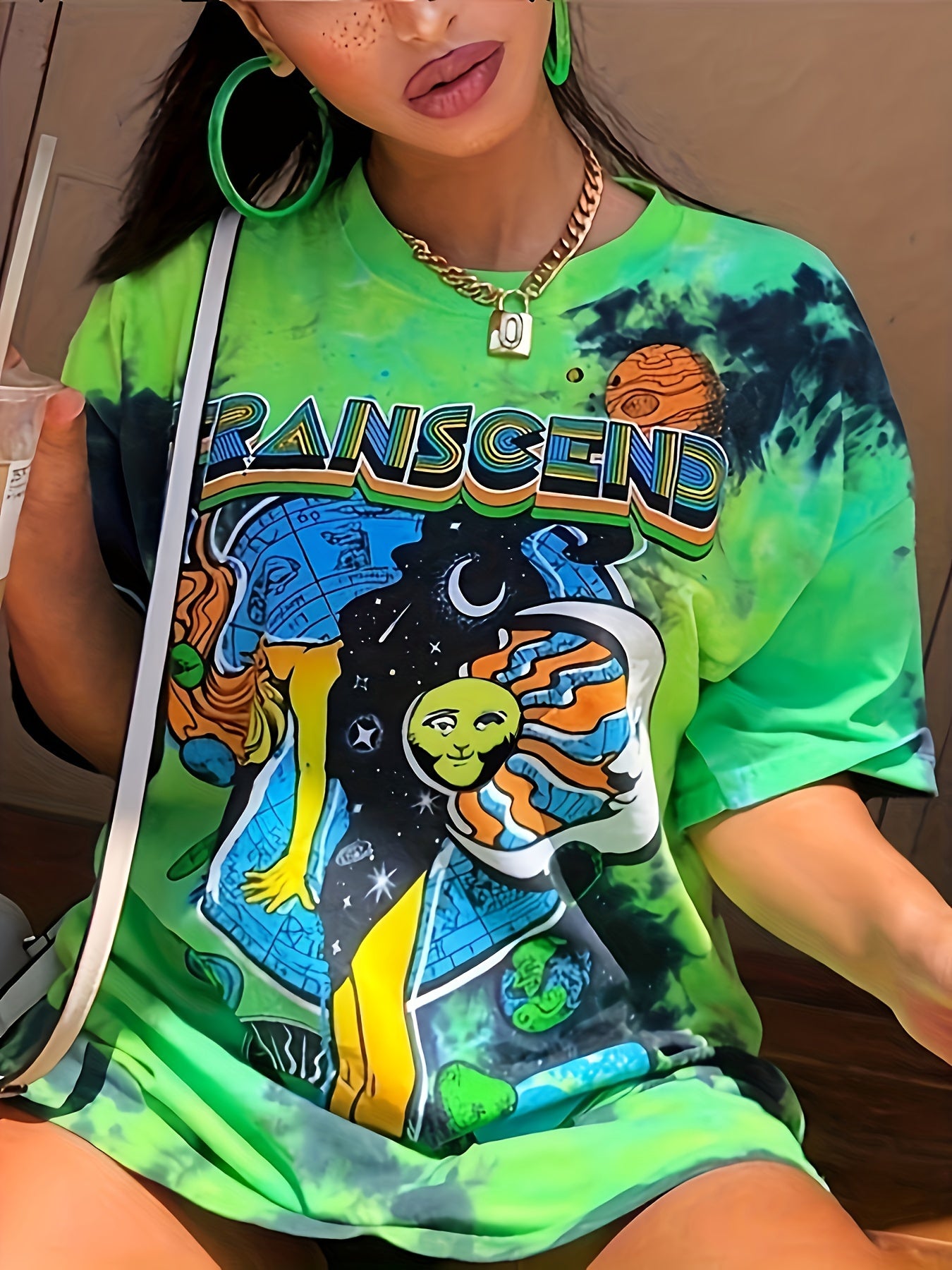 Figure & Sun Print Tie Dye T-Shirt, Casual Short Sleeve T-Shirt For Spring & Summer, Women's Clothing