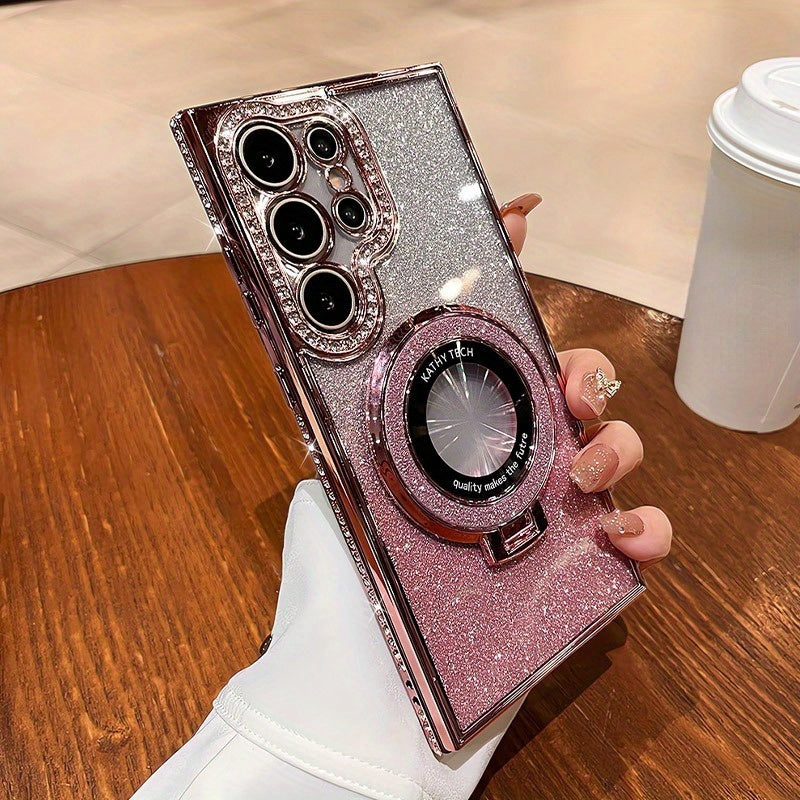 Gradient Glitter Rhinestone Magnetic Case for Samsung S21, S22, S23, S24 Ultra, Providing Lens Protection And Shock Resistance.