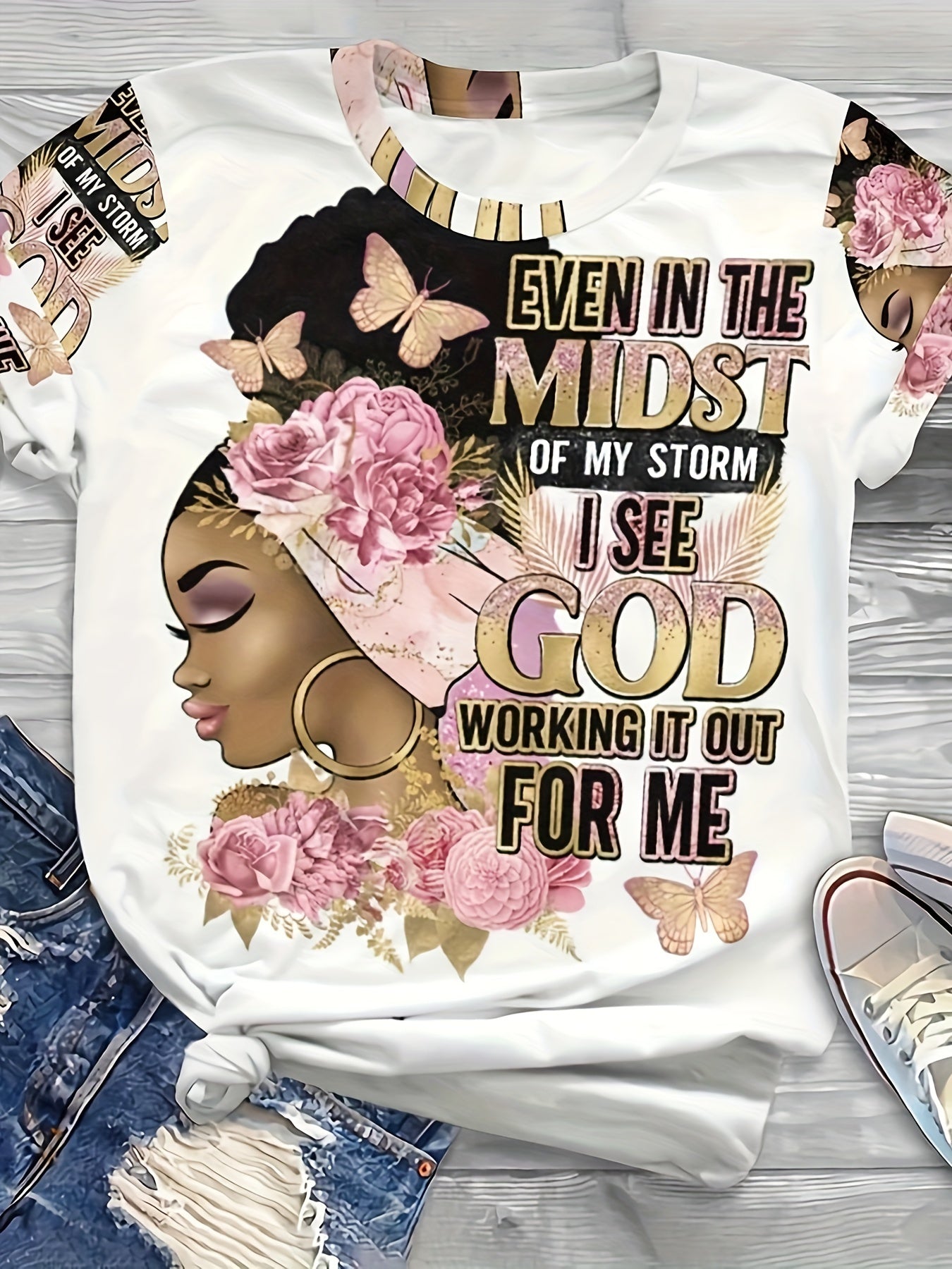 Face Women's T-Shirt - Retro Round Neck, Short Sleeve, Letter Printed, Soft & Breathable for Casual Wear