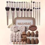 55-Piece Complete Facial Makeup Tool Set – 30 Brushes, Sponges, Powder Puffs, Headband, Wristbands, Toiletry Bag & Cleaning Bowl – Alcohol-Free, Nylon Bristles, Ideal for All Skill Levels