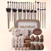 55-Piece Complete Facial Makeup Tool Set – 30 Brushes, Sponges, Powder Puffs, Headband, Wristbands, Toiletry Bag & Cleaning Bowl – Alcohol-Free, Nylon Bristles, Ideal for All Skill Levels