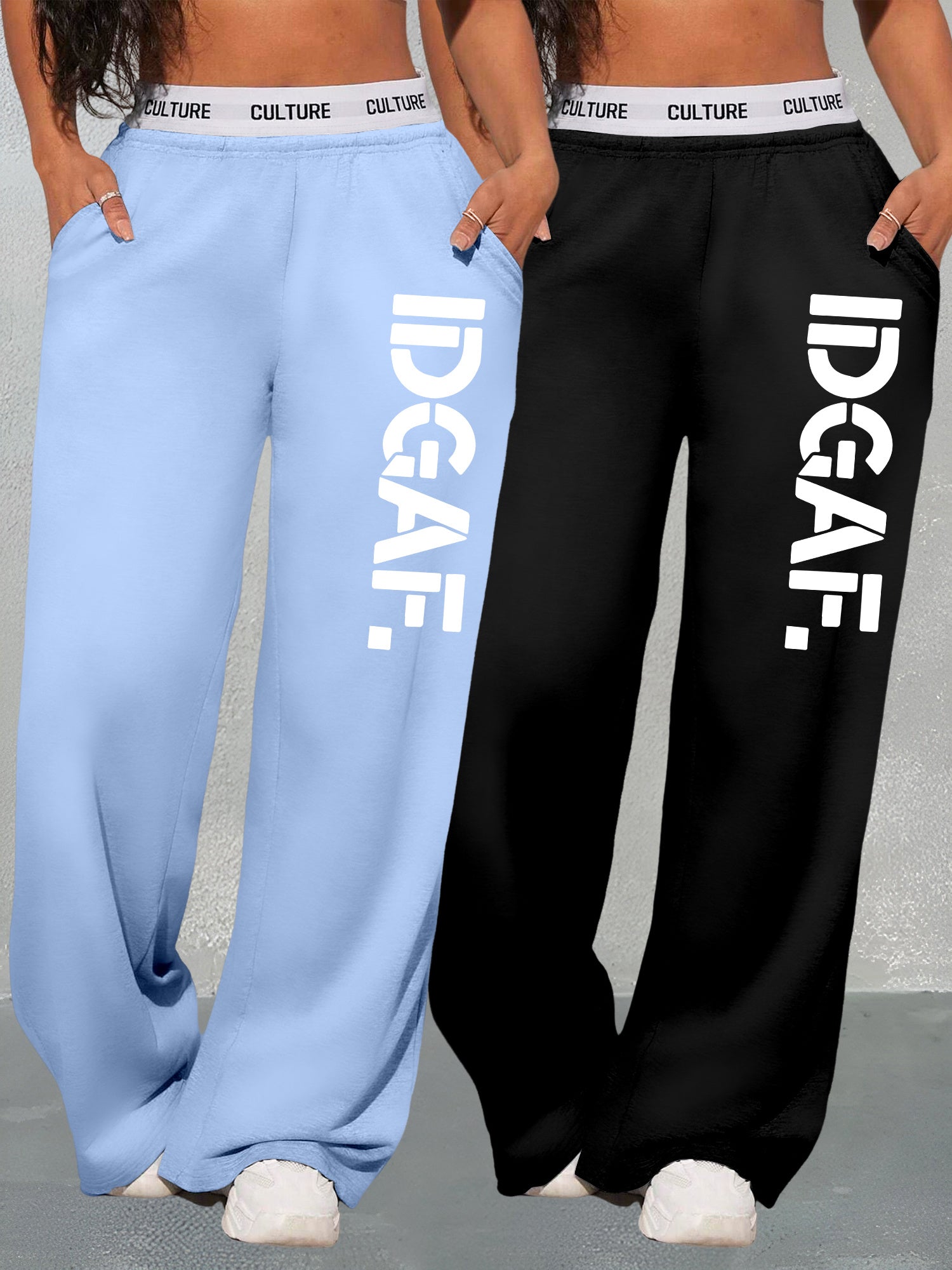 2-Pack Women'S Casual Loose-Fit High-Waisted Sweatpants, Geometric Print, Knit Fabric, Polyester, Straight Leg, Adult, All-Season, Fashion Pants