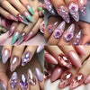 96PCS (4 PACK) Press in Almond Nail Set - Medium Length Purple and Pink Tones with Floral Patterns, Glossy Detachable Nail Tips, Suitable for Fashionable Autumn and Winter Styles