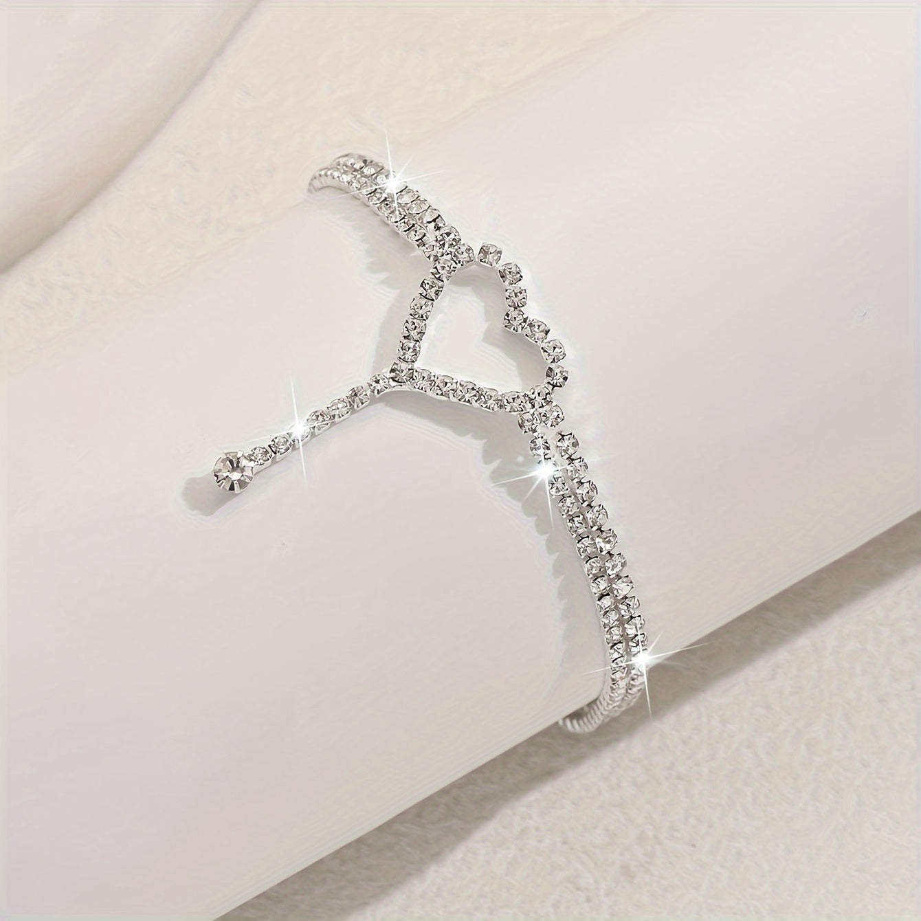 Women's Heart-shaped Anklet - Silver Plated, Rhinestones Mosaic, Synthetic Stone Creation - All Season Jewelry | Holiday Gift for Thanksgiving Day | October Birthstone Jewelry
