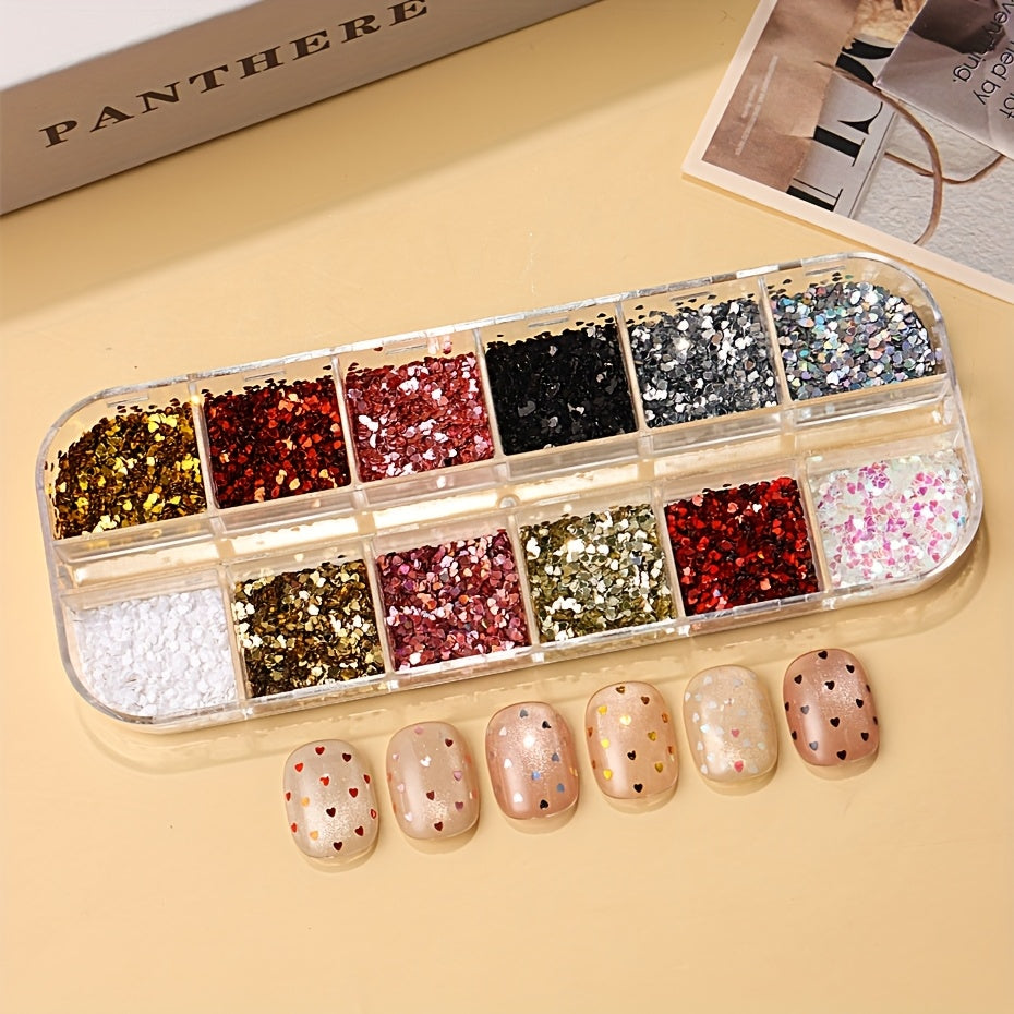 Mini Love Heart Nail Glitter Sequin Laser Shiny Sparkly Sequin 3D Holographic Red Pink Golden Silvery Flash Flakes DIY Nail Decorations
