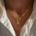 Personalized Initial Letter Necklace – 18K Gold Plated Stainless Steel Capital Letter Pendant with Rectangular Paperclip Chain – Elegant & Cute Gift for Her