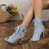 Women's Light Blue Crisscross Strap Stiletto Heel Fish Mouth Open-Toe Ankle Boots - Breathable Fabric Upper, Synthetic Cover Lining & Non-Slip Rubber Sole for Latin Dance, Jazz Dance, Evening Events, High Heel Boots