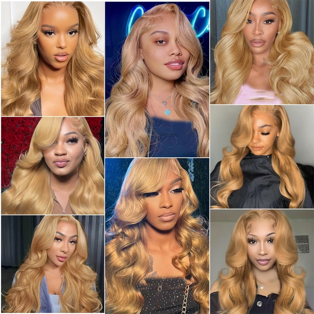 13x6 Honey Blonde Wig Human Hair 180% Density Peruvian Transparent Lace Frontal Wigs Human Hair Pre Plucked With Baby Hair 20-34 Inch Body Wave Wig 27# Colored