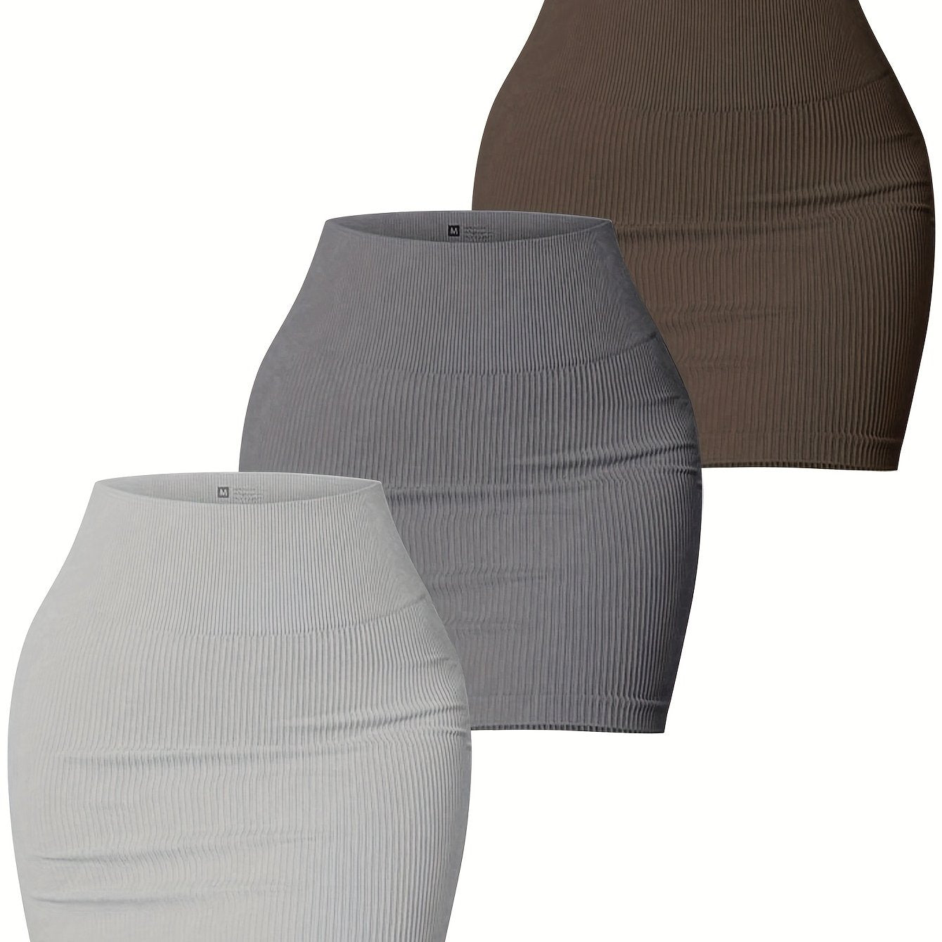 3pcs Women's Seamless High-Waisted Sports Skirts, Solid Color Knit Fabric, Rib-Knit Detail, Bodycon Fit, Stretchy Polyamide 90% Elastane 10%, All-Season Casual Wear