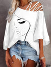 Figure Print Cold Shoulder -Shirt, Casual Half Sleeve T-Shirt For Spring & Summer, Women's Clothing