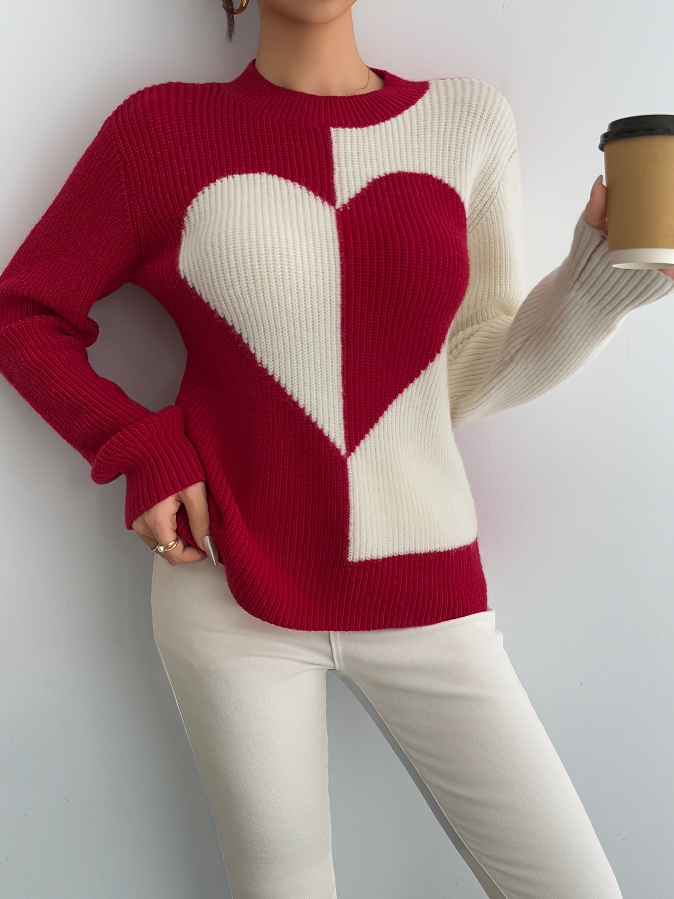 Women'S Knit Heart Top, Valentine'S Day Heart Pullover