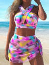 Women's Plant Print Sexy Bikini Swimsuit Set, Two-Piece Swimwear with High Cut Panty And Halter Top, Beachwear, Bikini Set