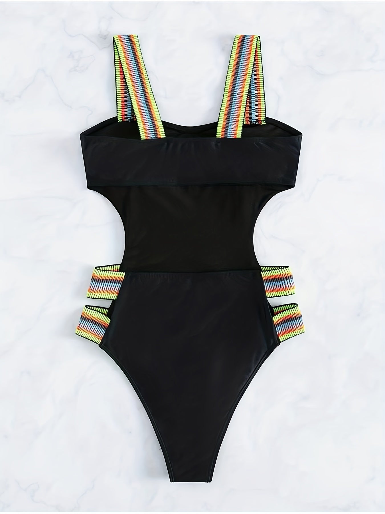 Fashionable Solid Color Swimsuits with Colorful Elastic Bands in Black And Blue, Specially Supplied for Cross-Border Trade.