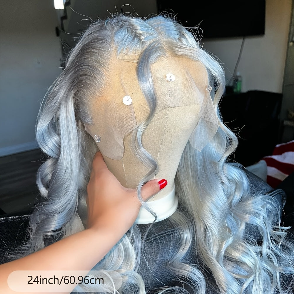 Grey Body Wave Lace Front Wigs Human Haire Pr Plucked Grey Human Hair 13x4 Front Wigs Glueless Silvery Lace Front Wigs for Women 200% Density for Daily Wear Party Women Pre Plucked with Baby Hair Bleached Knots Glueless Wig