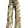 3D Printed Women's High-Waisted Wide Leg Pants - Abstract Floral Print Y2K Style Loose Baggy Flared Floor-Length Trousers, Polyester Casual Comfortable Machine Washable for Spring & Autumn, Spring Fall Attire | Y2K Fashion |