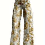 3D Printed Women's High-Waisted Wide Leg Pants - Abstract Floral Print Y2K Style Loose Baggy Flared Floor-Length Trousers, Polyester Casual Comfortable Machine Washable for Spring & Autumn, Spring Fall Attire | Y2K Fashion |