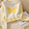 Sweet and Gentle Contrast Color Jacquard Butterfly Sweater Women's Long Sleeve Spring and Autumn New Fashion Soft Waxy Knit Top