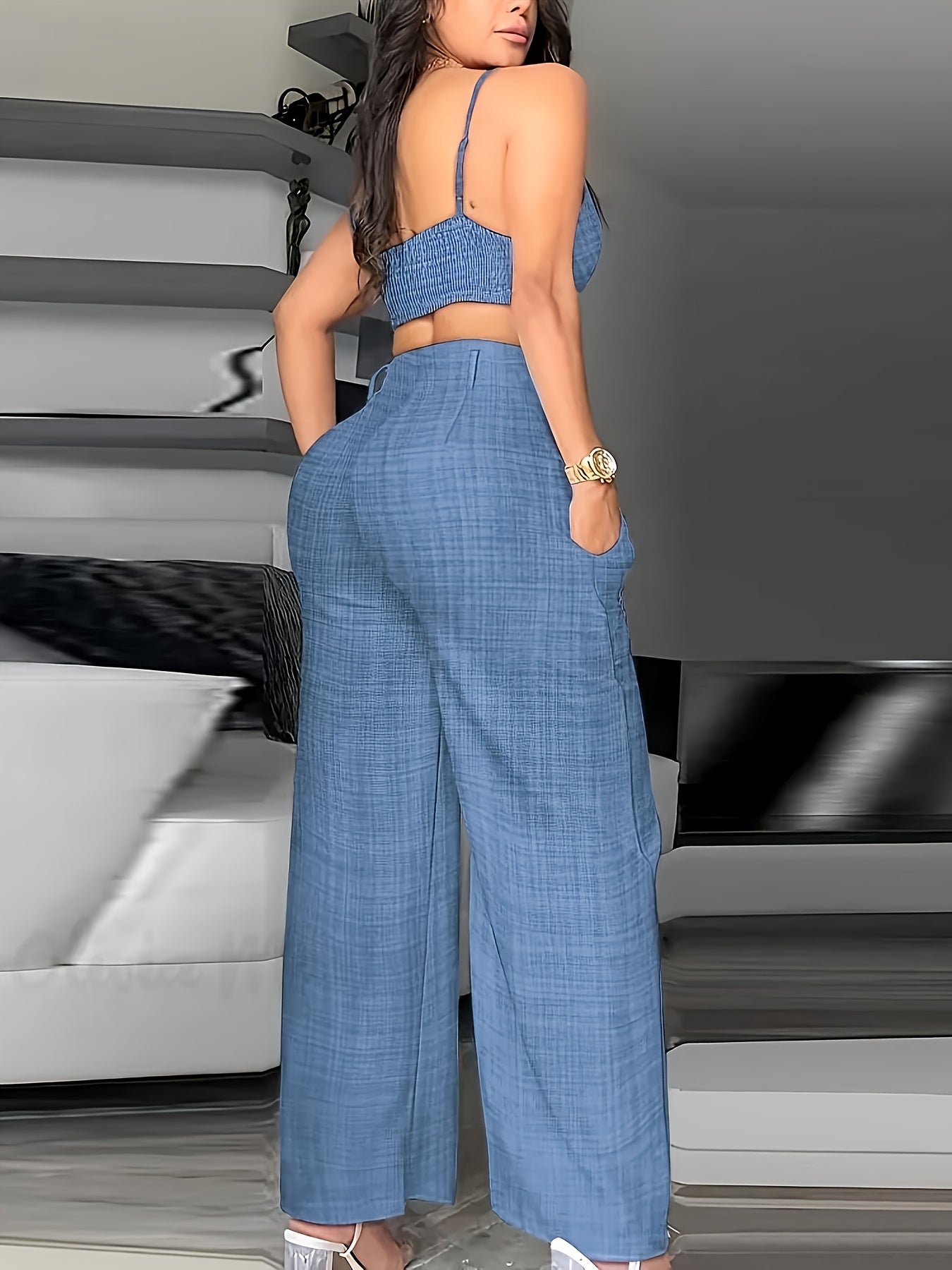 Suit Vest High Waist Wide Leg Casual Trousers for Women
