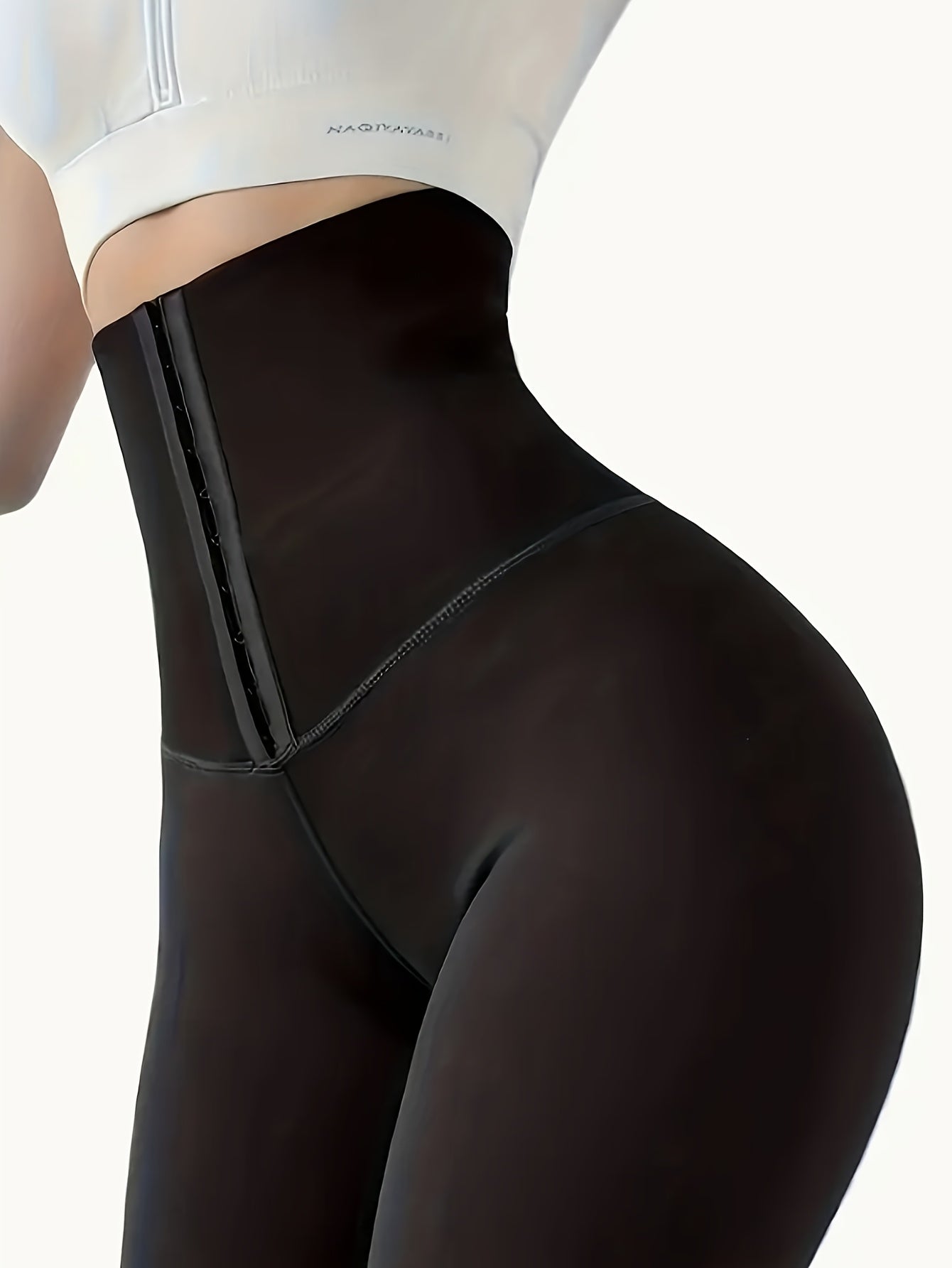 High-Waist Slimming Leggings with Double-Row Buckle - Stretchy, Non-See-Through Nylon Blend for Yoga, Fitness & Casual Wear