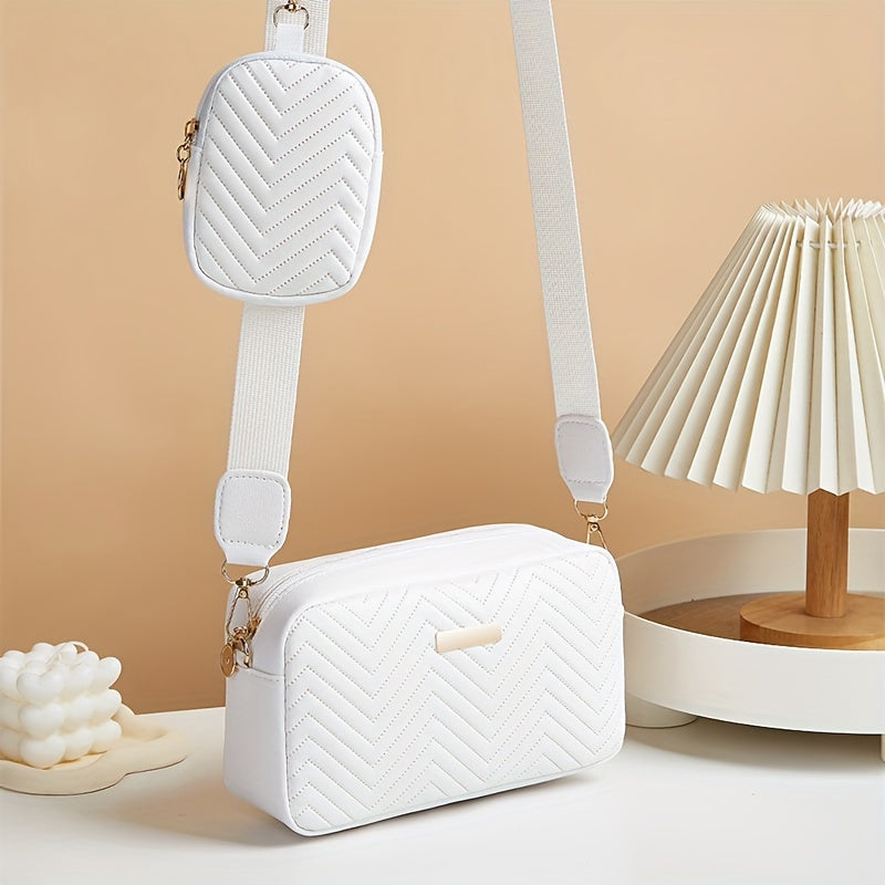 Stylish Embossed, Embossed Quilted Square Crossbody Bag + Women's Mini Wallet Pendant Combination Set, Multifunctional Shoulder Bag, Square Bag, Very Suitable for Outdoor Commuting, Daily Use and Travel