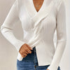 Twist Front V Neck Slim Sweater, Elegant Long Sleeve Sweater For Fall & Winter, Women's Clothing