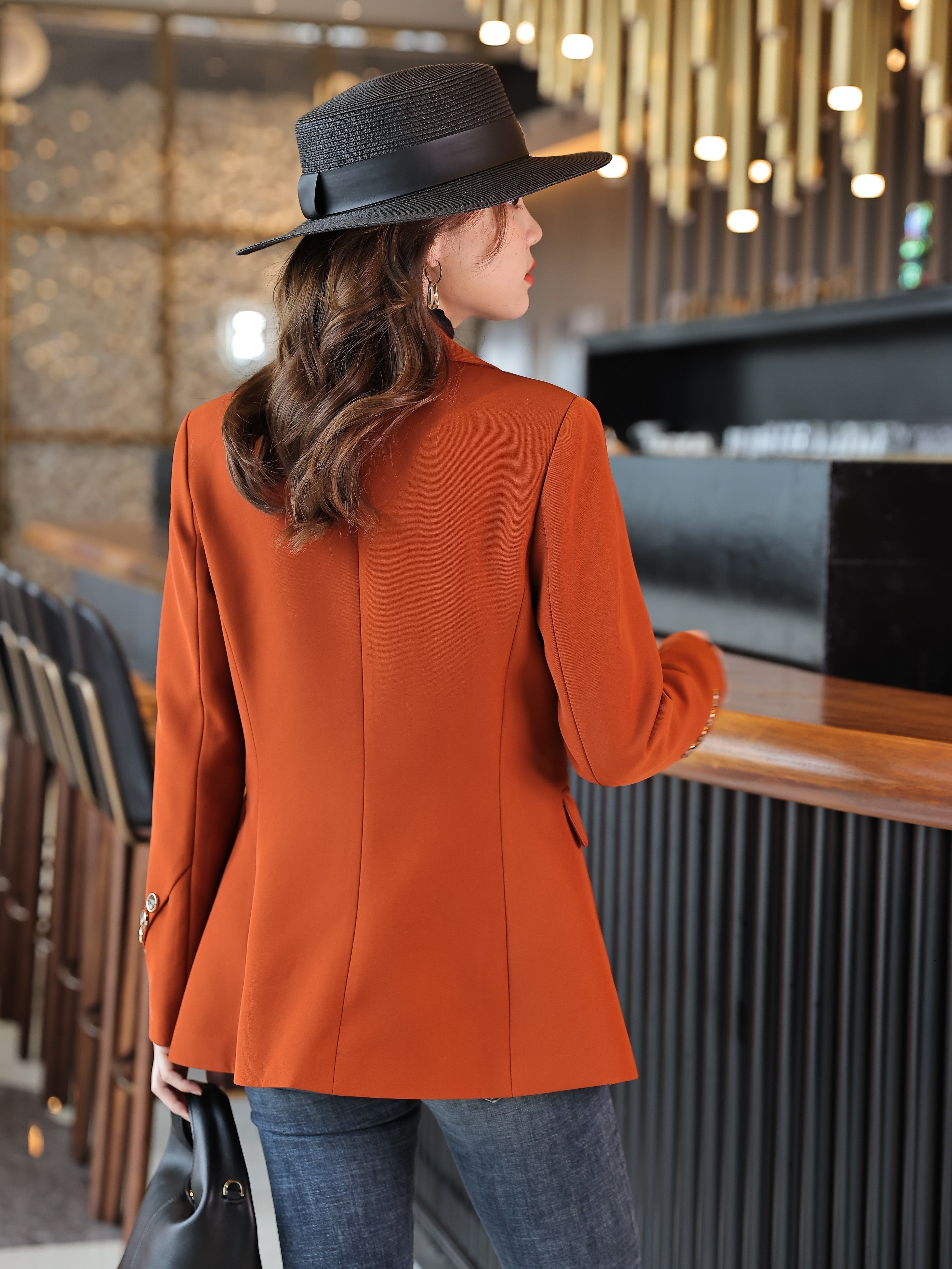 Elegant Long Sleeve Notched Collar Button Front Blazer for Office & Work, Women's Clothing