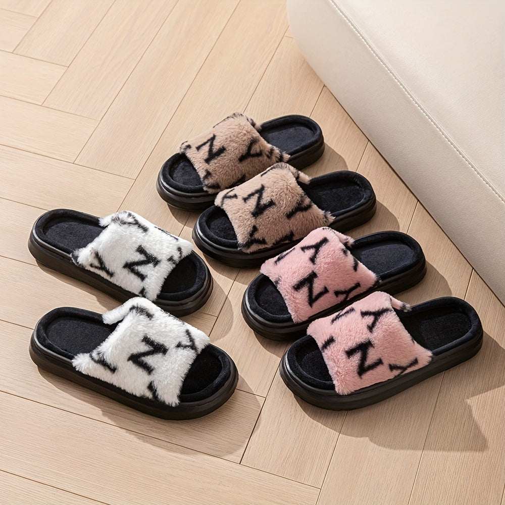 Women'S Casual Letter Print All-Season Slippers, Thick Sole Fabric Upper & Inner, EVA Sole, Lightweight Slip-on Home & Outdoor Slides with Random Letter Pattern