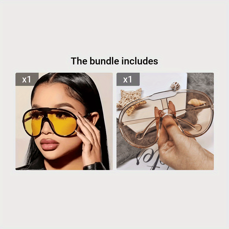 Large Frame Yellow-Tinted Fashion Fashion Glasses for Women - Stylish Oval Design, Anti-Reflective Lenses, Perfect for Parties, Travel & Casual Attire, Glasses Accessories