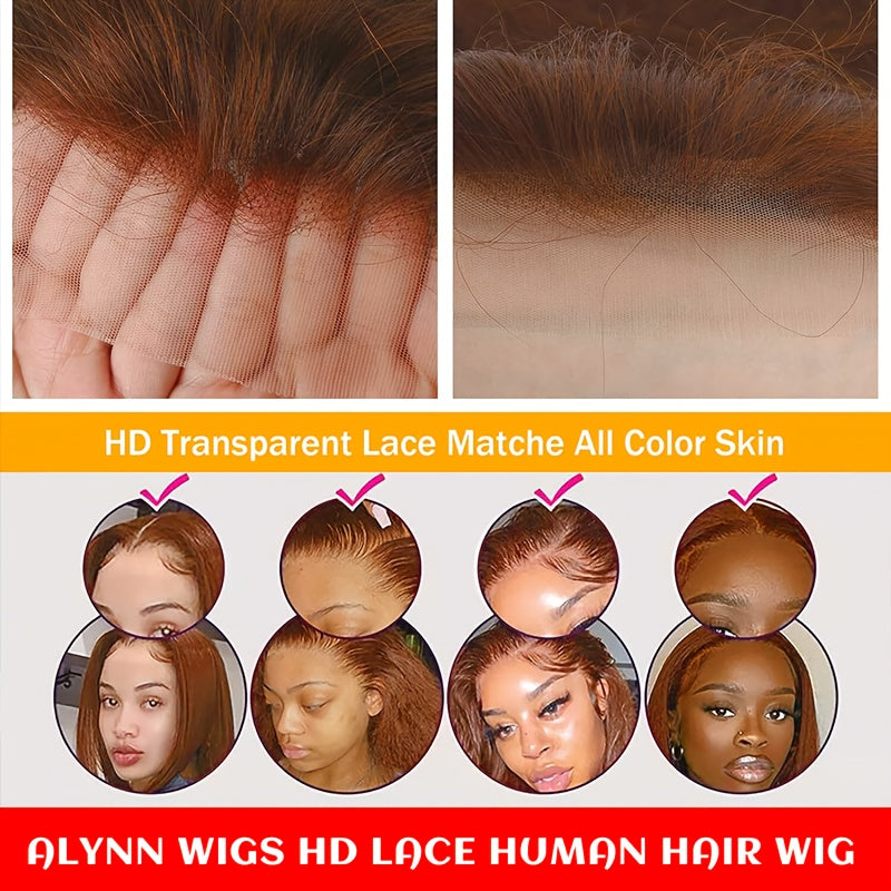 Spring 255% Straight Human Hair Full HD Lace T Part Straight Lace Frontal Wig Chocolate Brown Brazilian Hair #4 Dark Brown 13X6X1 Transparent Lace Front Wig Natural Hairline 13X6 T Part Wig with Baby Hair for Women Daily Wear