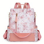 New Chinese Style Silvery Butterfly Print Bag for Women PU Soft This Year's Popular Versatile Single Shoulder Double Shoulder Handbag Trendy Anti-theft School Bag Large Capacity Simple Commuting Outdoor Travel Work Women's Ba