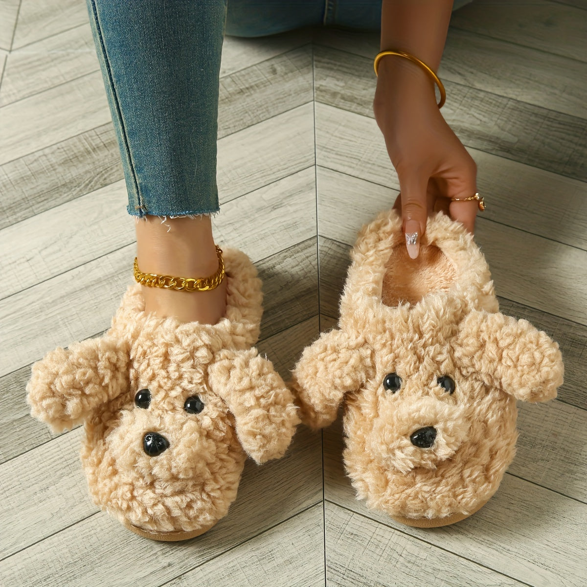Cute Plush Teddy Dog Slippers for Women - Casual Style, All-Season Indoor and Outdoor Comfort, Hand Washable Fabric Slip-On Shoes with EVA Sole - For Women - Perfect for Lounging, Home, Travel - Ideal Gift for Animal Lovers