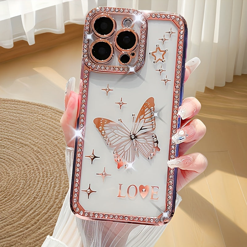 A TPU Phone Case for Women Featuring a Hollow Butterfly Design with 6D Laser Engraving And Water Diamond Plating.